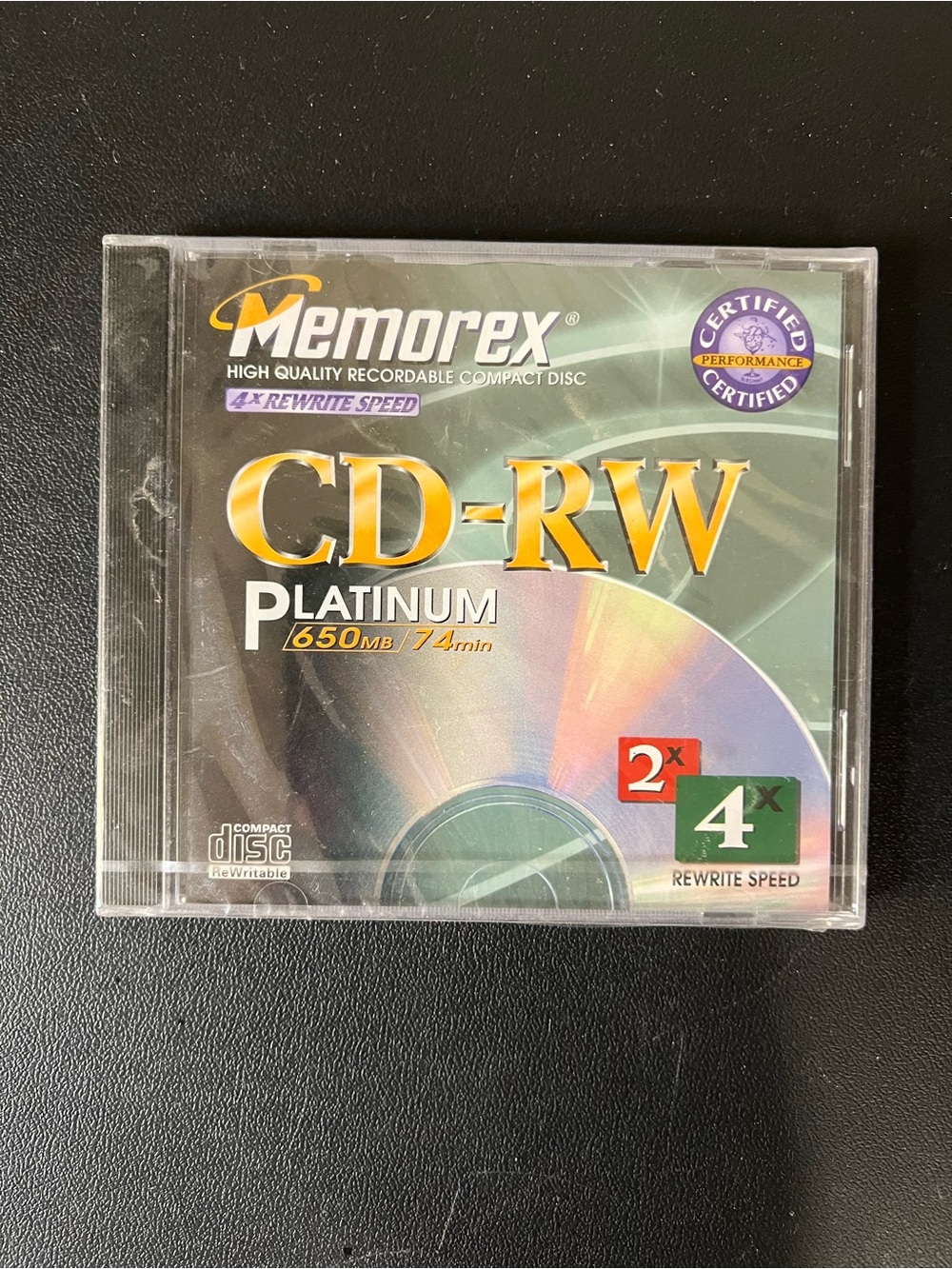Memorex CD-RW Platinum 4x Rewrite Speed 650 MB 74 Min (1999) New Sealed
